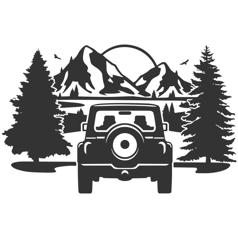 Off Road Car Lake Mountain Moon Sun Trees Truck Nature Scene Vinyl Decal Sticker