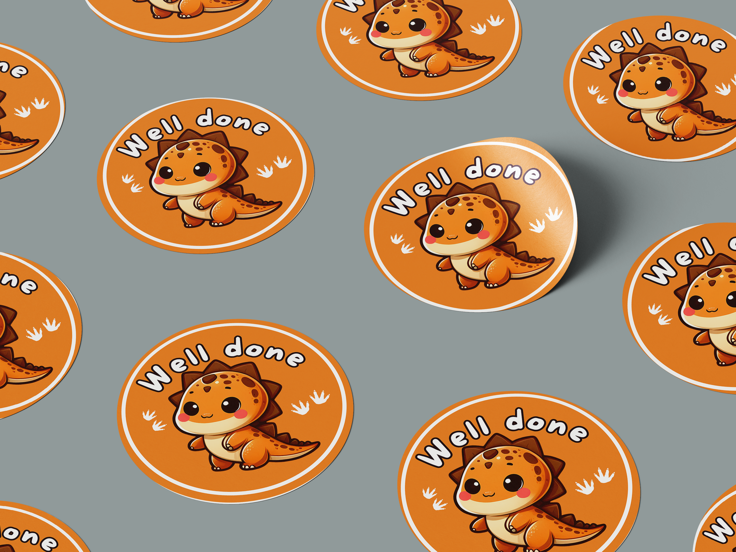 Well Done Motivational Kids Cute Baby Dino Design 7 Classroom School Homework Award Sticker