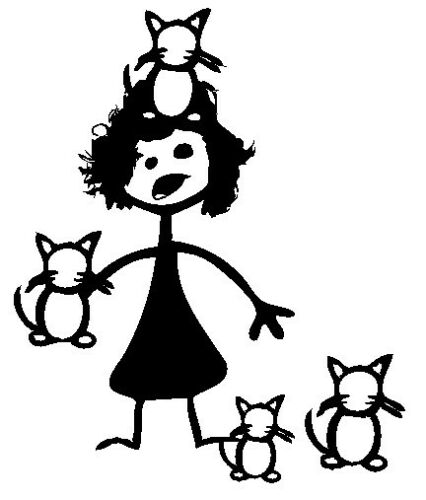 Stick figure family car vinyl decal sticker CRAZY CAT LADY hoarder funny cats
