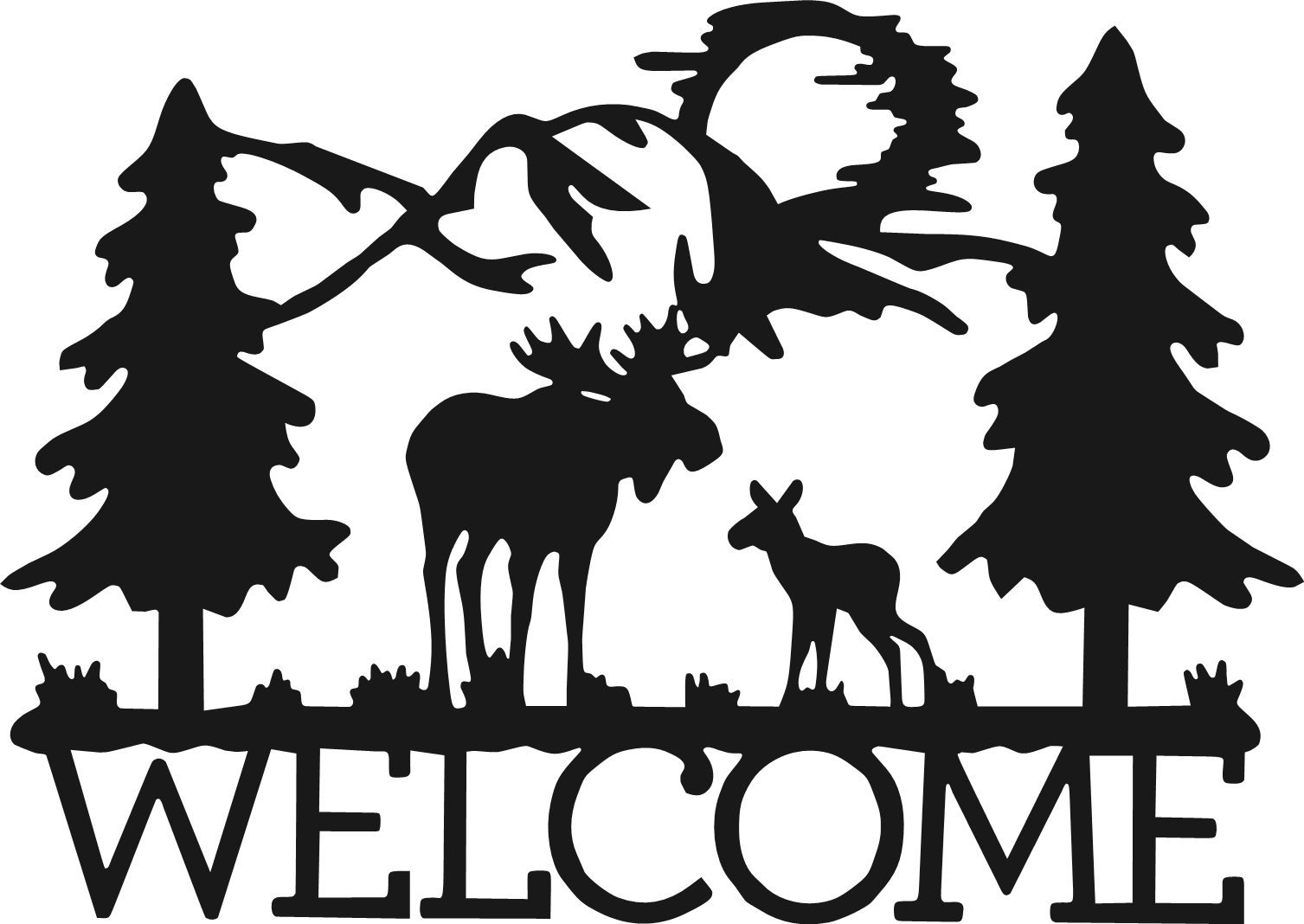 WELCOME MOOSE MOUNTAIN TREE SCENE Vinyl Decal Sticker for Car Truck Bumper Wall