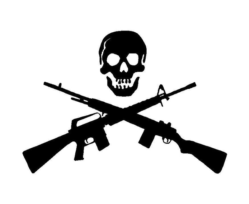 skull with crossed guns rifle shotgun vinyl decal car truck window sticker