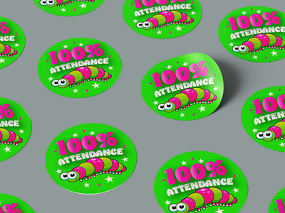 100% Attendance Cute Caterpillar School Sticker For Students Kids Motivation Teachers Aid