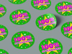 100% Attendance Star Design School Teacher Sticker Green Award Sticker Kids Motivation