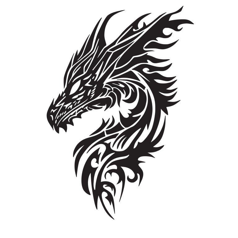 Angry Dragon Head Tribal Tattoo Style Detailed Vinyl Decal Sticker