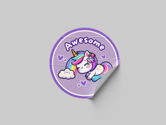 Awesome Motivational Kids Cute Unicorn Girl Design 4 Classroom School Homework Award Sticker