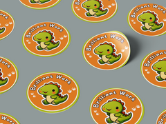 Brilliant Work Motivational Kids Cute Baby Dino Design 5 Classroom School Homework Award Sticker