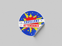 Excellent Attendance Colorful Teacher School Award Sticker Kids Motivation