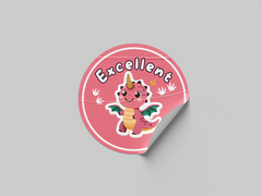 Excellent Motivational Kids Cute Baby Dino Design 10 Classroom School Homework Award Sticker