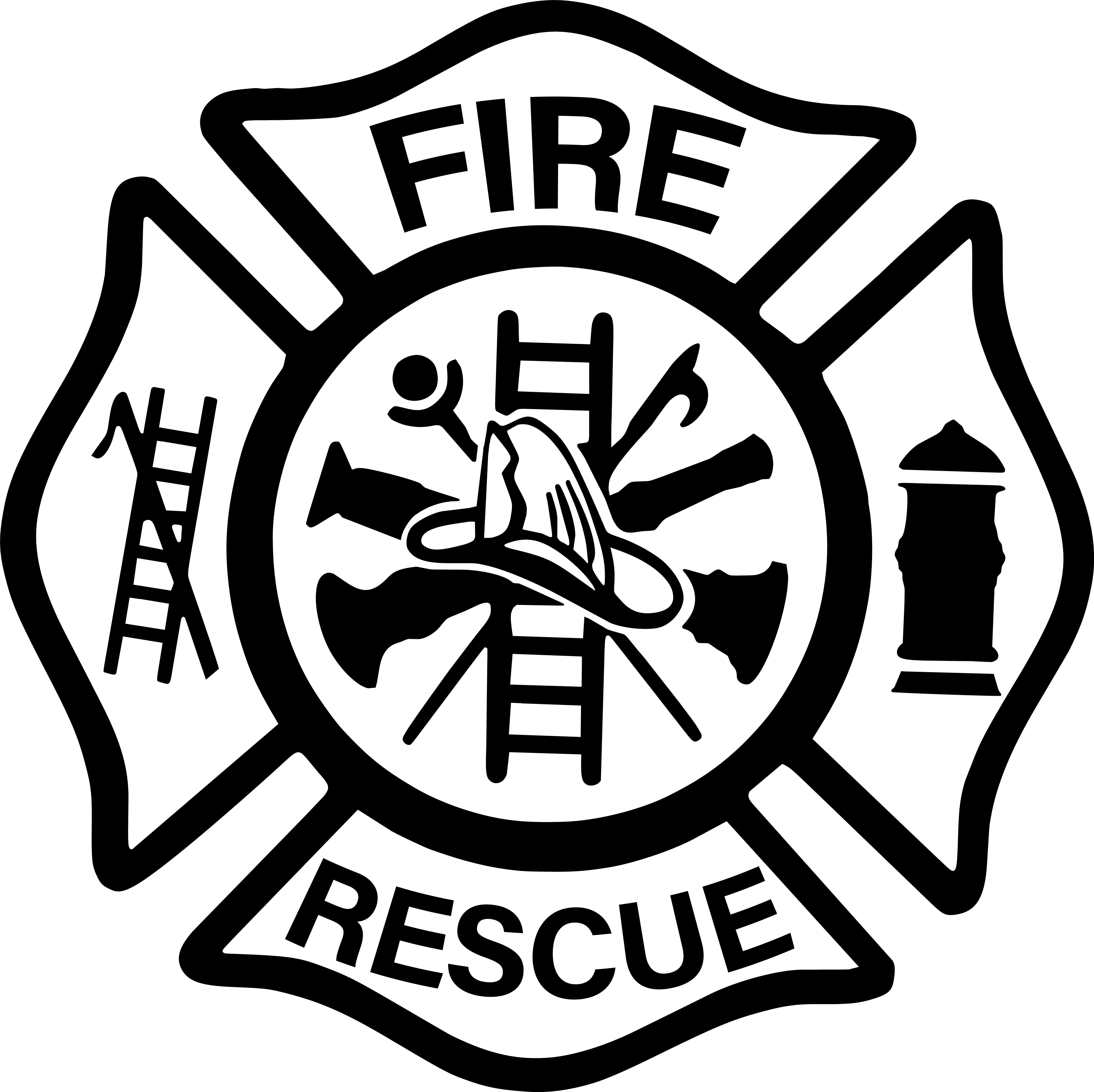 Fire Rescue Text Lettering Fire Department Maltese Cross Sticker decal ...