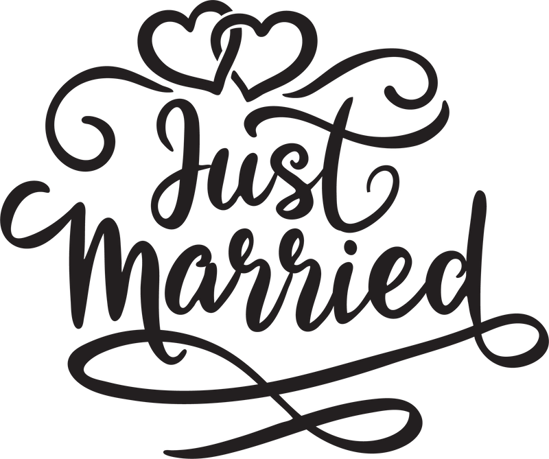 Just Married Double Heart Text Wedding Love Script Vinyl Decal Sticker
