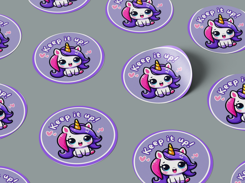 Keep It Up Motivational Kids Cute Unicorn Girl Design 8 Classroom School Homework Award Sticker Round Multi Sticker