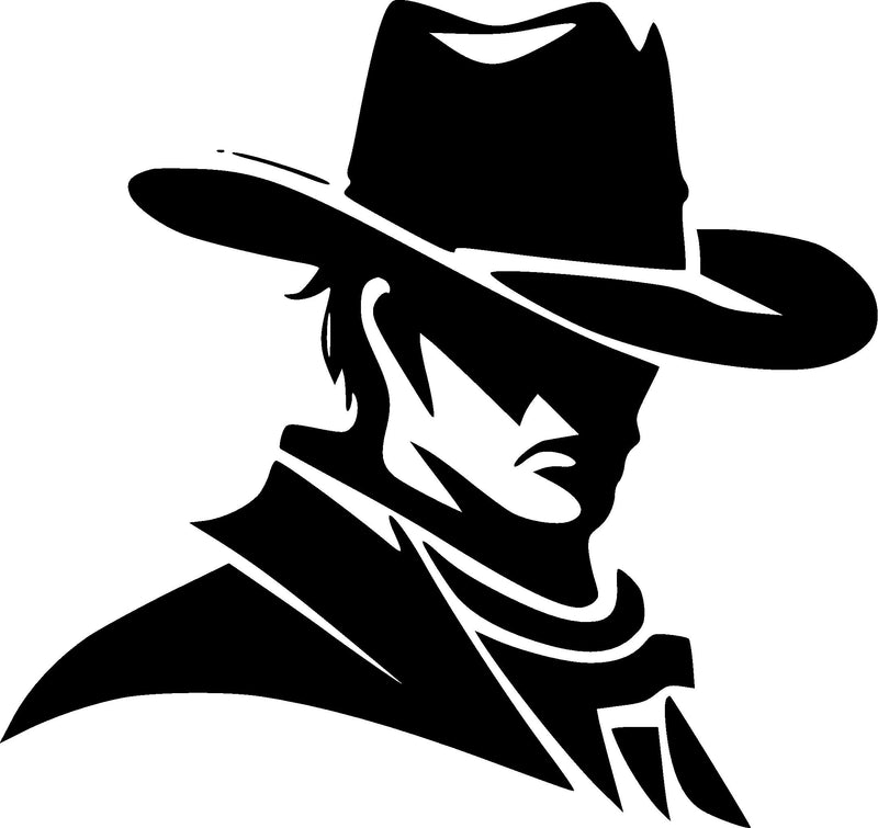 Mysterious Cowboy Western Head in Hat Vinyl Decal Sticker