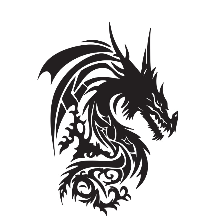 Mythical Dragon Head Tribal Tattoo Style Detailed Vinyl Decal Sticker Style 2