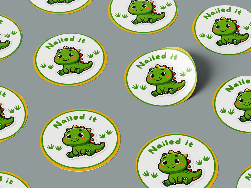 Nailed It Motivational Kids Cute Baby Dino Design 1 Classroom School Homework Award Sticker