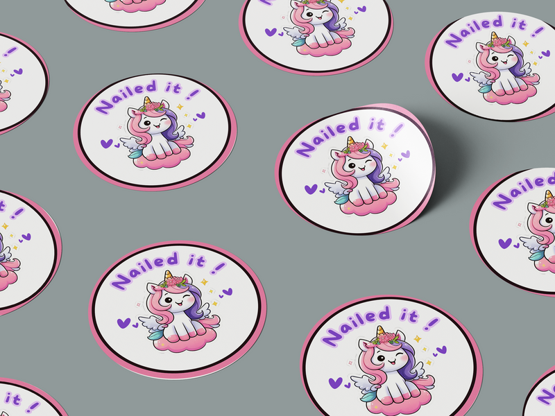 Nailed It Motivational Kids Cute Unicorn Girl Design 17 Classroom School Homework Award Sticker