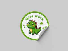 Nice Work Motivational Kids Cute Baby Dino Design 4 Classroom School Homework Award Sticker