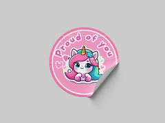 Proud Of You Motivational Kids Cute Unicorn Girl Design 10 Classroom School Homework Award Sticker