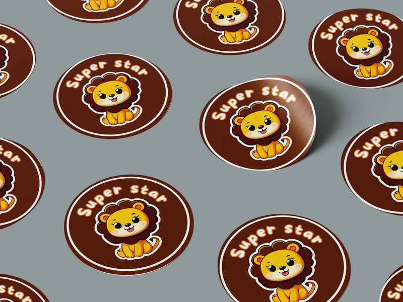 Super Star Motivational Kids Cute Baby Lion Design Zoo Animal Design 2 Classroom School Homework Award Sticker