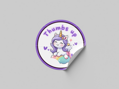 Thumbs Up Motivational Kids Cute Unicorn Girl Design 18 Classroom School Homework Award Sticker