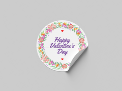 Floral Happy Valentines Day Sticker Round Colorful Label