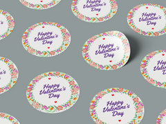 Floral Happy Valentines Day Sticker Round Colorful Label