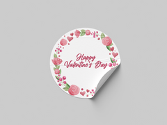 Floral Happy Valentines Day Sticker Round Colorful Label Design 3