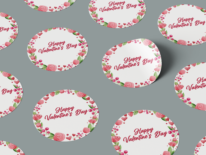 Floral Happy Valentines Day Sticker Round Colorful Label Design 3