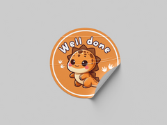 Well Done Motivational Kids Cute Baby Dino Design 7 Classroom School Homework Award Sticker