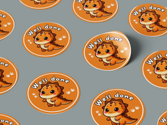 Well Done Motivational Kids Cute Baby Dino Design 7 Classroom School Homework Award Sticker