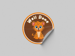 Well Done Motivational Kids Cute Baby Tiger Design Zoo Animal Design 4 Classroom School Homework Award Sticker