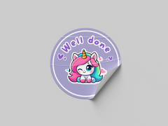 Well Done Motivational Kids Cute Unicorn Girl Design 11 Classroom School Homework Award Sticker