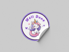 Well Done Motivational Kids Cute Unicorn Girl Design 16 Classroom School Homework Award Sticker