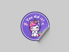 You Did It Motivational Kids Cute Unicorn Girl Design 6 Classroom School Homework Award Sticker