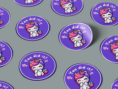 You Did It Motivational Kids Cute Unicorn Girl Design 6 Classroom School Homework Award Sticker