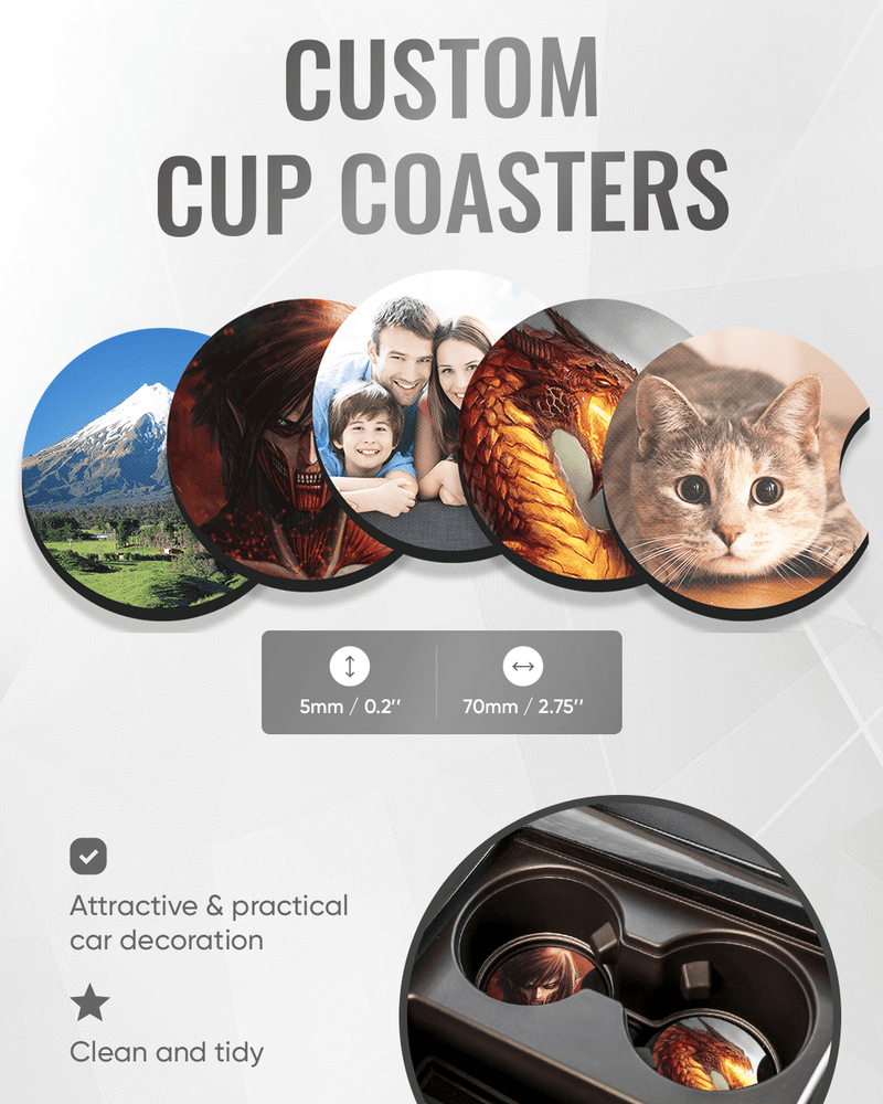 Set of 2 Custom Car Cup Coasters Upload Your Design