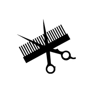 COMB AND SCISSORS Barber Hair Dresser Vinyl Decal Window Sticker
