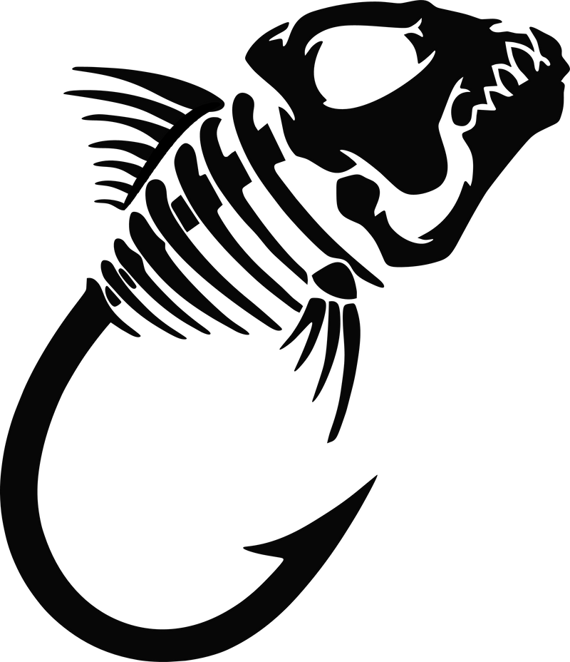 Fishing Hook Skeleton Fish Bass Fisherman Fishbone Hunter Vinyl Decal Sticker