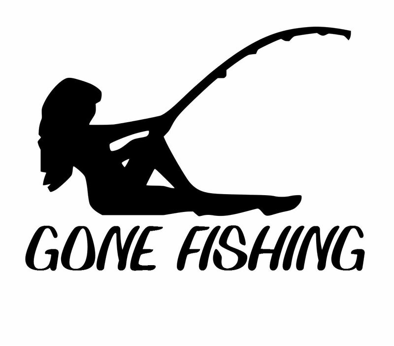 Gone fishing skillet cool woman decal fish bones car truck boat sticker