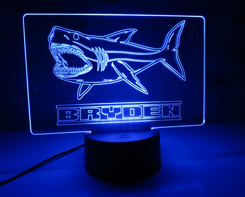 Great White Shark LED LAMP Custom Name & Remote Control
