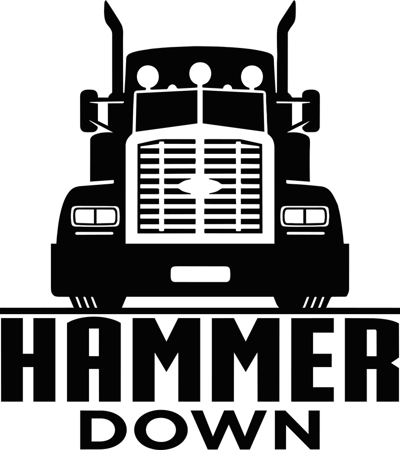 Hammer Down Trucker Decal Window Bumper Sticker Car Semi Hauler Driver Road Speed Truck