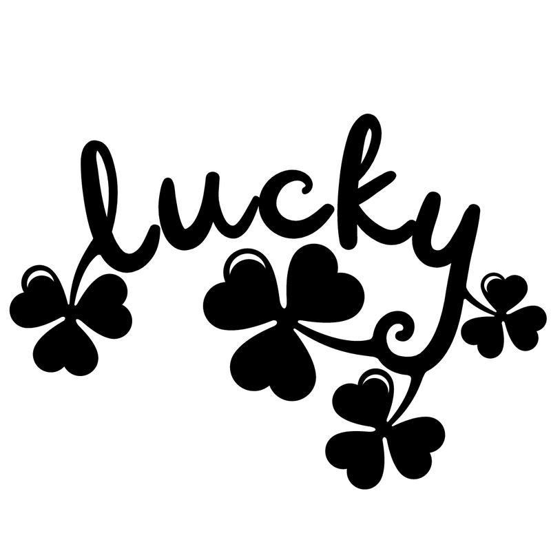 Lucky Text Script Four 4 Leaf Clover Leaf Irish Symbol Vinyl Decal Sticker