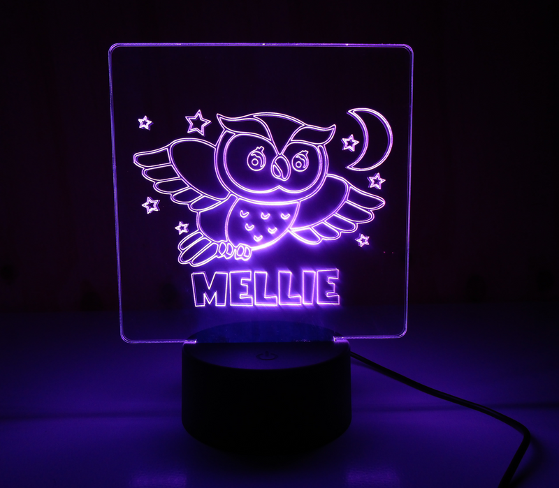 Owl Moon Stars Custom Name Led Lamp & Remote Control