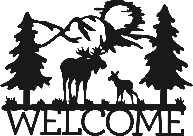 WELCOME MOOSE MOUNTAIN TREE SCENE Vinyl Decal Sticker for Car Truck Bumper Wall