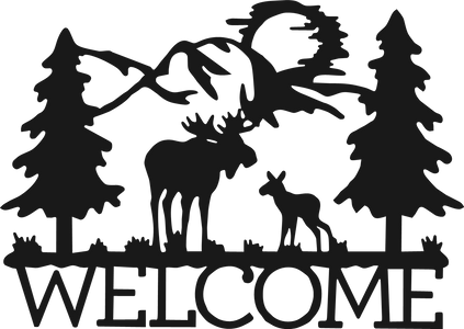 WELCOME MOOSE MOUNTAIN TREE SCENE Vinyl Decal Sticker for Car Truck Bumper Wall